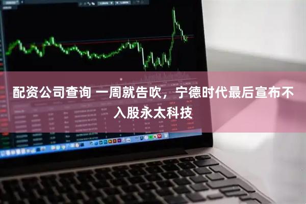 配资公司查询 一周就告吹，宁德时代最后宣布不入股永太科技