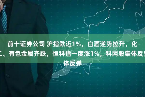 前十证券公司 沪指跌近1%，白酒逆势拉升，化工、有色金属齐跌，恒科指一度涨1%，科网股集体反弹